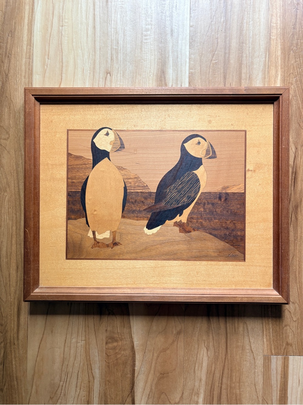 Hudson River Inlay Wood Marquetry Puffin Jeff Nelson 16” x 13”